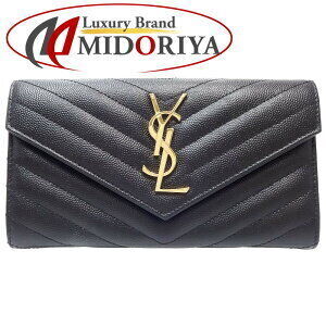 SAINT LAURENT PARIS Flap Wallet Cassandra Trellis Long Black Lambskin